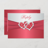 Coral Pink and Gray Joined Hearts Reply Card (Front/Back)