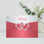 Coral Pink and Gray Joined Hearts Reply Card (Standing Front)