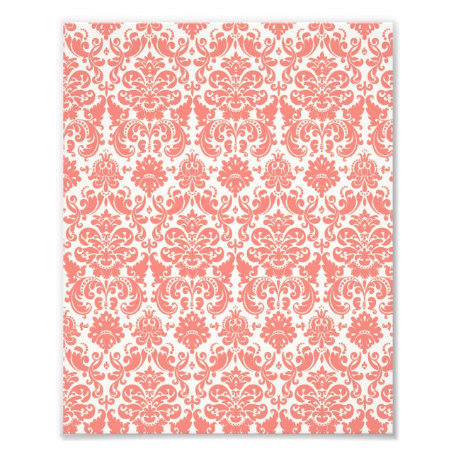 Coral Pink and Ivory Elegant Damask Pattern Photo Print (Front)