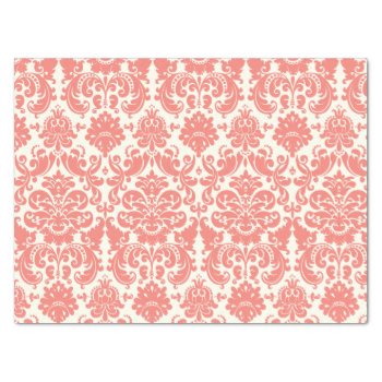 Coral Pink And Ivory Elegant Damask Pattern Tissue Paper by DamaskGallery at Zazzle