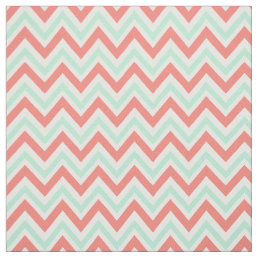 Coral Pink and Mint Green Chevron Pattern Fabric