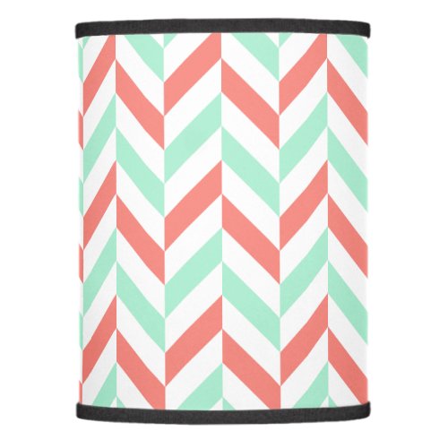 Coral Pink and Mint Green Herringbone Pattern Lamp Shade