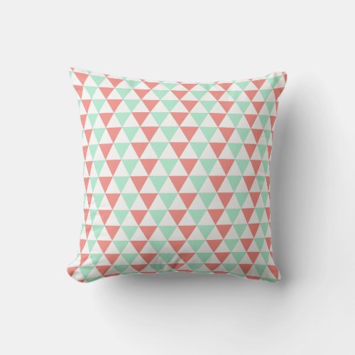 Coral Pink and Mint Green Triangle Pattern Throw Pillow