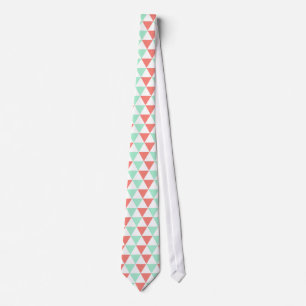 Coral Pink and Mint Green Triangle Pattern Tie