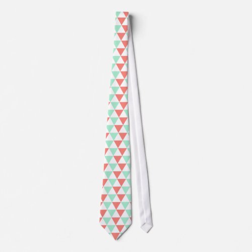 Coral Pink and Mint Green Triangle Pattern Tie