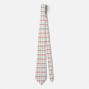 Coral Pink and Mint Houndstooth Pattern Neck Tie