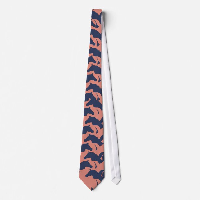 Coral Pink and Navy Blue Horse Herd Pattern Tie (Front)
