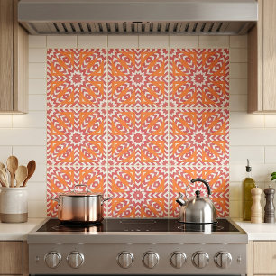 Coral Pink and Orange Modern Geometric Mosaic Ceramic Tile