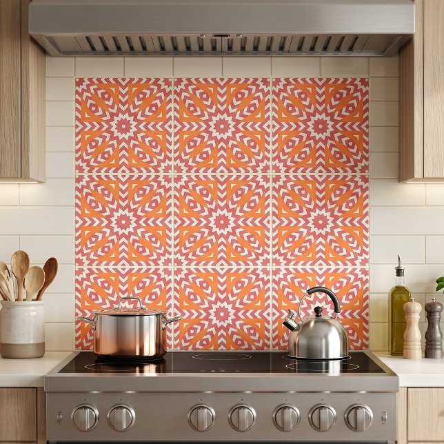 Coral Pink and Orange Modern Geometric Mosaic Ceramic Tile (Creator Uploaded)
