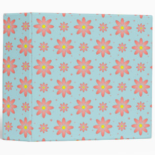Coral pink and powder blue delicate daisy flowers  3 ring binder