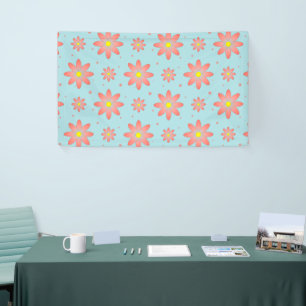 Coral pink and powder blue delicate daisy flowers banner