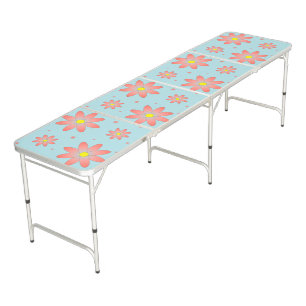 Coral pink and powder blue delicate daisy flowers beer pong table