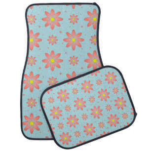 Coral pink and powder blue delicate daisy flowers car floor mat