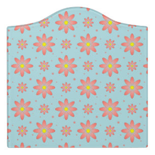 Coral pink and powder blue delicate daisy flowers door sign