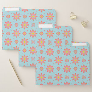Coral pink and powder blue delicate daisy flowers  file folder