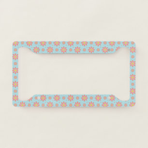 Coral pink and powder blue delicate daisy flowers license plate frame