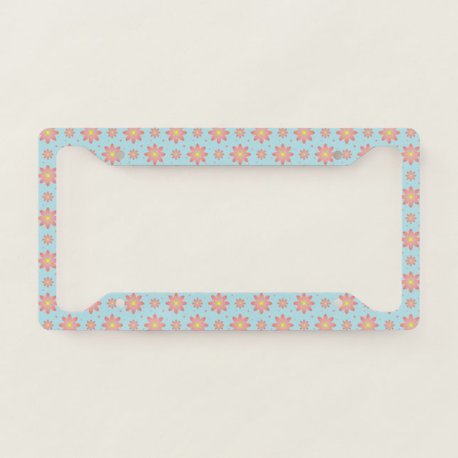 Coral pink and powder blue delicate daisy flowers  license plate frame (Front)