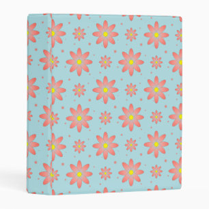 Coral pink and powder blue delicate daisy flowers  mini binder