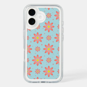 Coral pink and powder blue delicate daisy flowers iPhone 16 case
