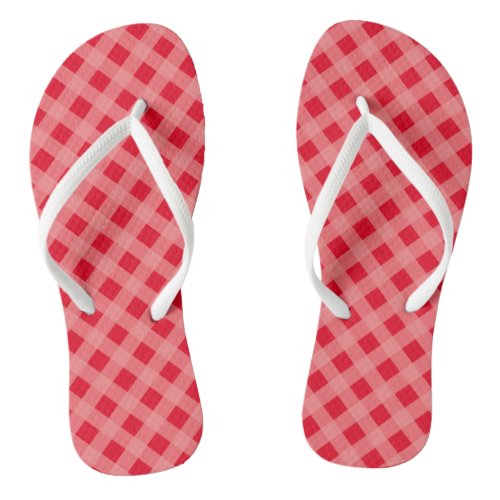 Coral Pink and Red Gingham Print  Flip Flops