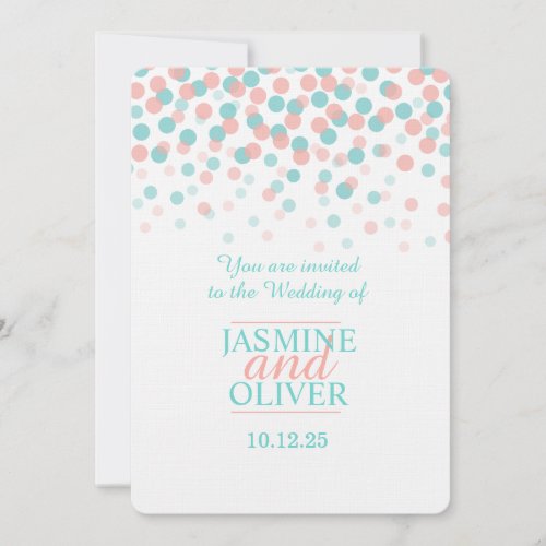 Coral pink and teal green blue wedding invites