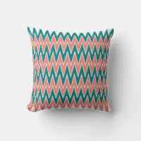 Zig Zag Multi Color Pattern Hot Pink Orange Teal Gold Throw Pillow with Insert  Included Couch Cushion