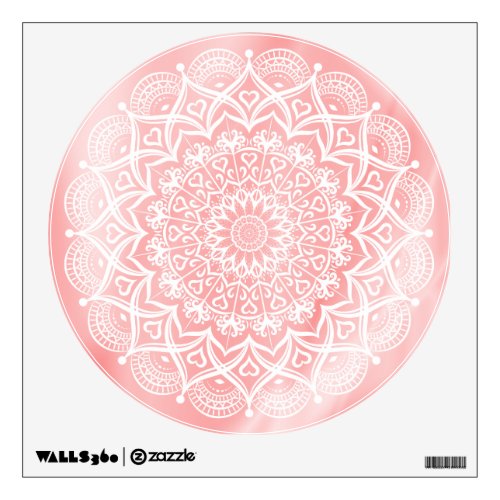 Coral Pink and White Bohemian Mandala Wall Decal