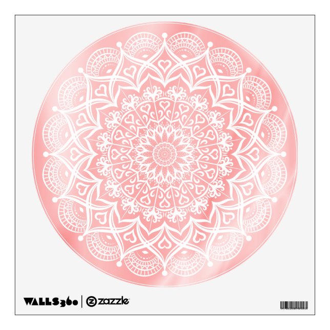 Coral Pink and White Bohemian Mandala Wall Decal (Front)
