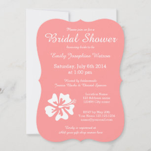 Coral pink and white bridal shower invitations