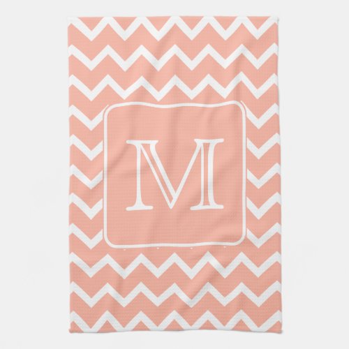 Coral Pink and White Chevron with Custom Monogram Towel