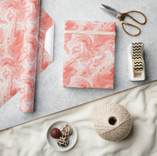 Coral Pink and White Marble-Like Fluid Pattern Wrapping Paper