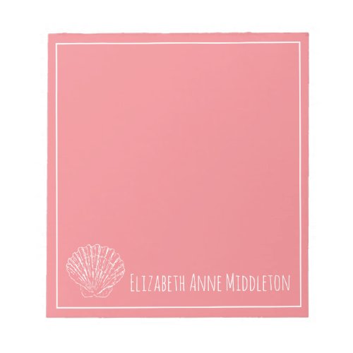Coral Pink and White Seashell Personalized Notepad