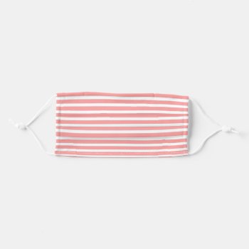 Coral Pink And White Stripe Adult Cloth Face Mask by Lovewhatwedo at Zazzle