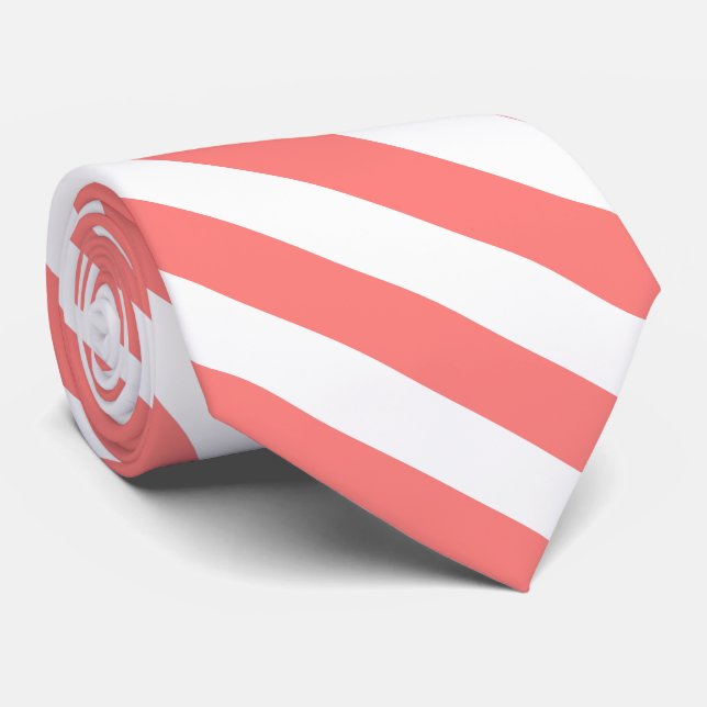 Coral Pink and White Striped Neck Tie (Rolled)