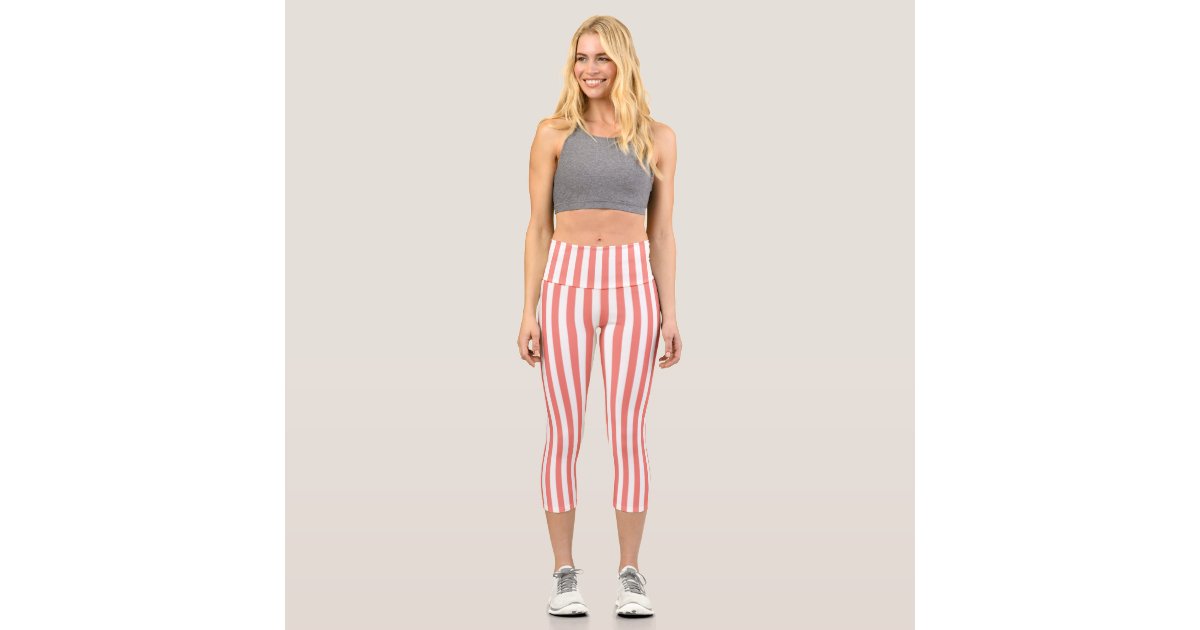 Candy Cane Diagonal Stripe White Pink Christmas Leggings