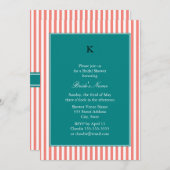 Coral Pink and White Stripes , Teal Bridal Shower Invitation (Front/Back)