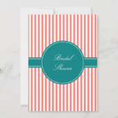 Coral Pink and White Stripes , Teal Bridal Shower Invitation (Back)