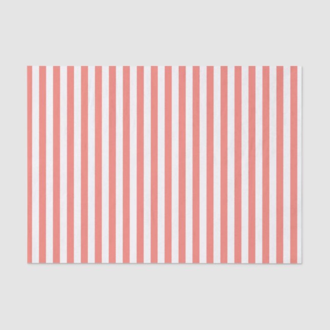 Coral Pink and White Stripes Tissue Paper (Front)