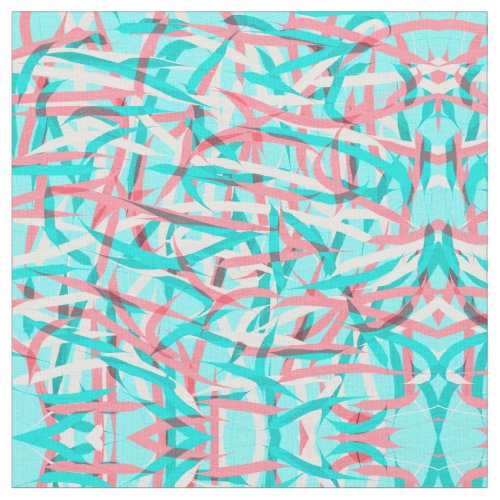 Coral Pink Aqua Blue Abstract Artsy Pattern Fabric