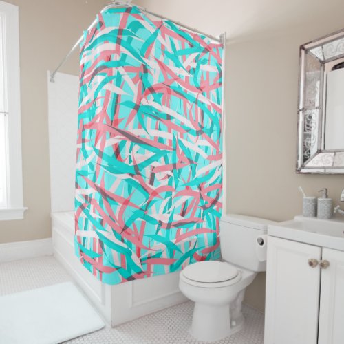 Coral Pink Aqua Blue Abstract Artsy Pattern Shower Curtain