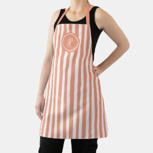 Coral Pink Beach Stripe Personalized Monogram Apron
