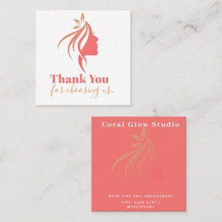 Coral Pink Beauty Salon Thank You Client Card
