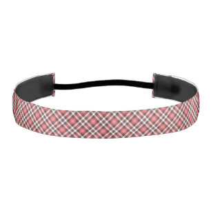 Coral Pink, Black and White Plaid Athletic Headband