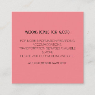 Coral Pink Black Wedding Details For Guests Classy Enclosure Card