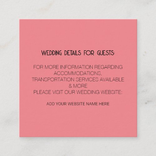 Coral Pink Black Wedding Details For Guests Classy Enclosure Card