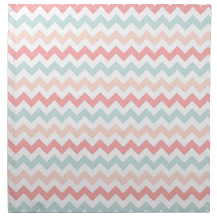 Coral, Pink, Blue Chevron Cloth Napkin