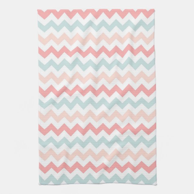 Coral, Pink, Blue Chevron Towel (Vertical)
