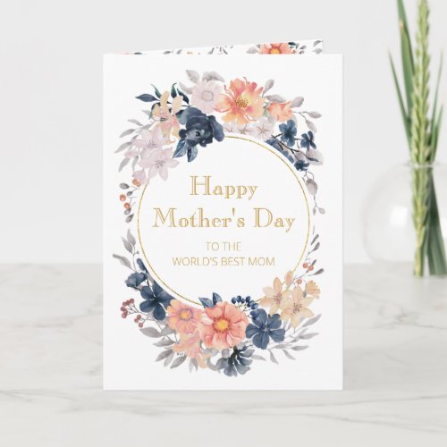 Coral Pink Blue Floral Mothers Day 5 Photo Card