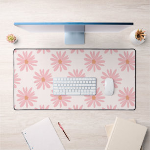 Coral Pink BOHO Daisy Pattern Floral Desk Mat