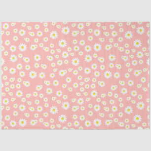 Coral Pink Boho Spring Daisies Pattern Tissue Paper